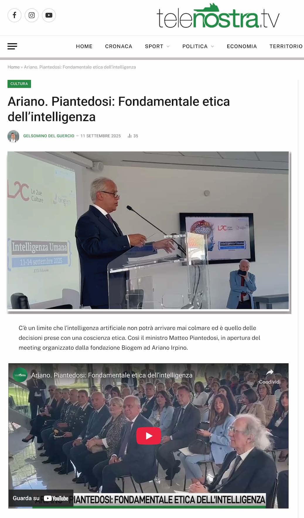 Ariano. Piantedosi: Fondamentale etica dell’intelligenza